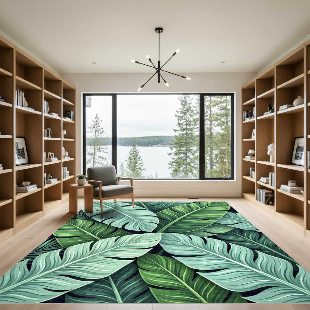 Tropical Mint Green Feathered Leaves Rug