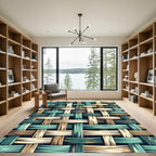 Textured Woven Teal Sand Grid Rug