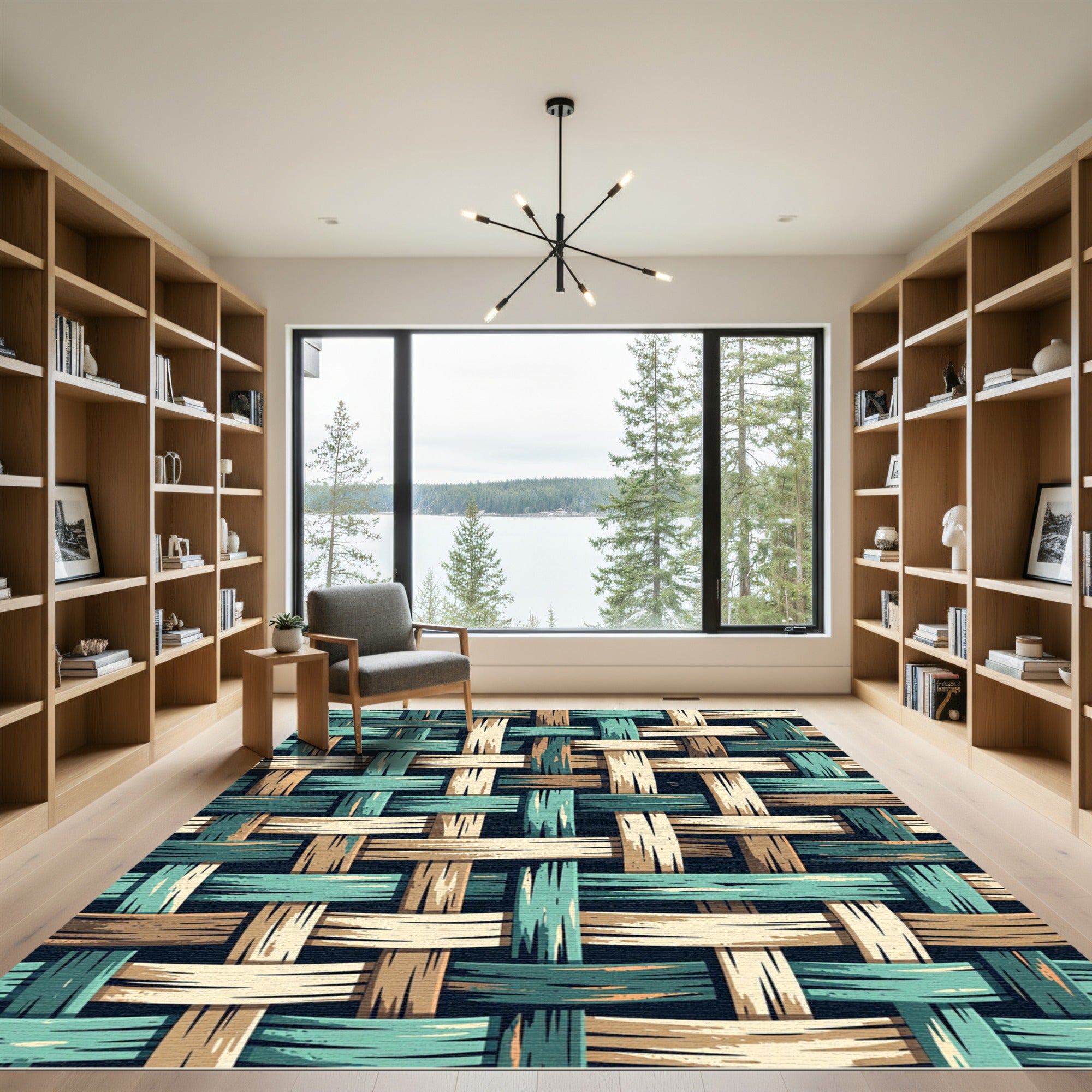 Textured Woven Teal Sand Grid Rug
