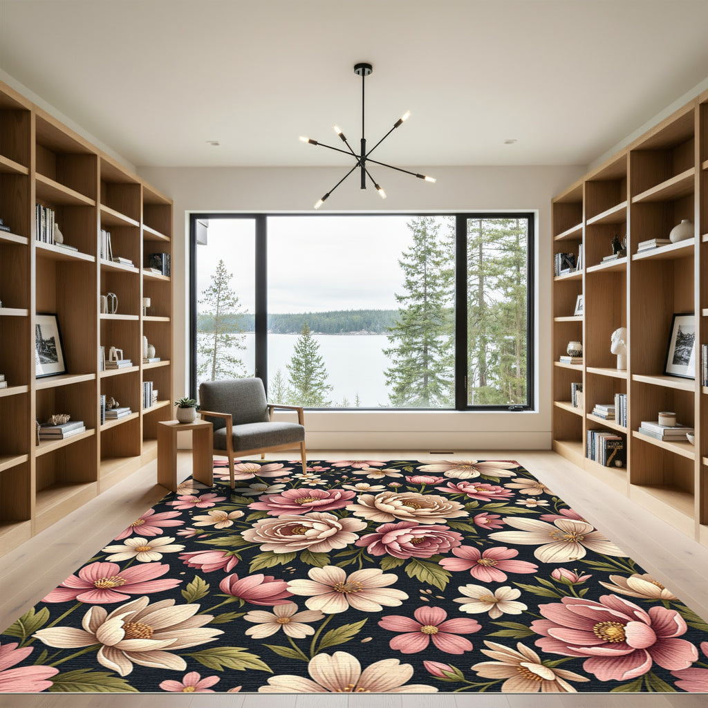 Romantic Pastel Floral Botanical Arrangement Rug