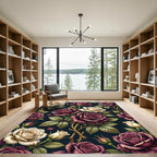 Deep Burgundy Cream Rose Garden Rug