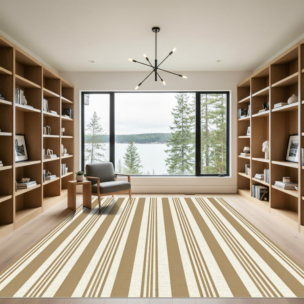 Classic Tan and Cream Vertical Stripes Rug