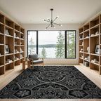Ornate Black and Silver Floral Medallions Rug