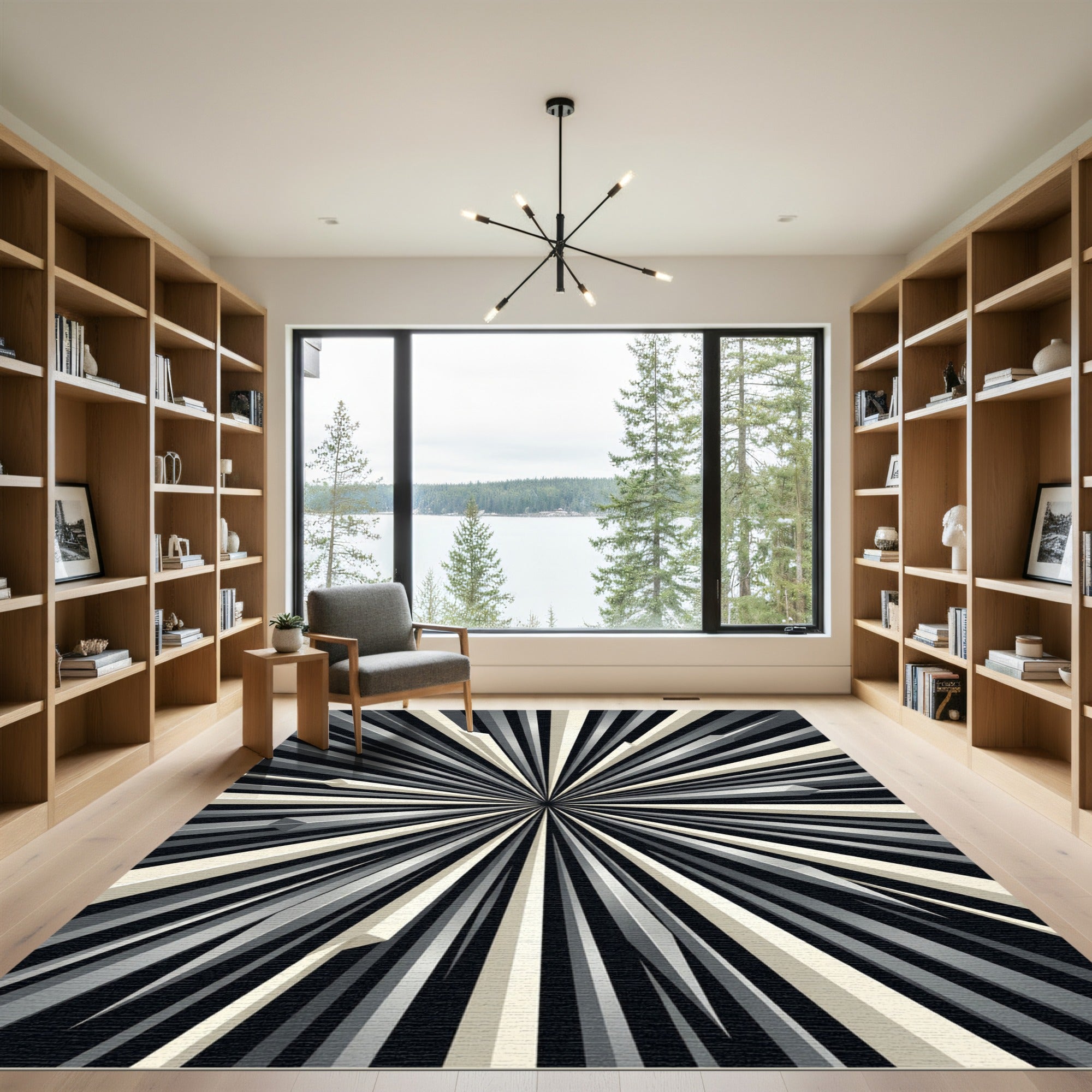 Monochromatic Radiating Geometric Starburst Rug