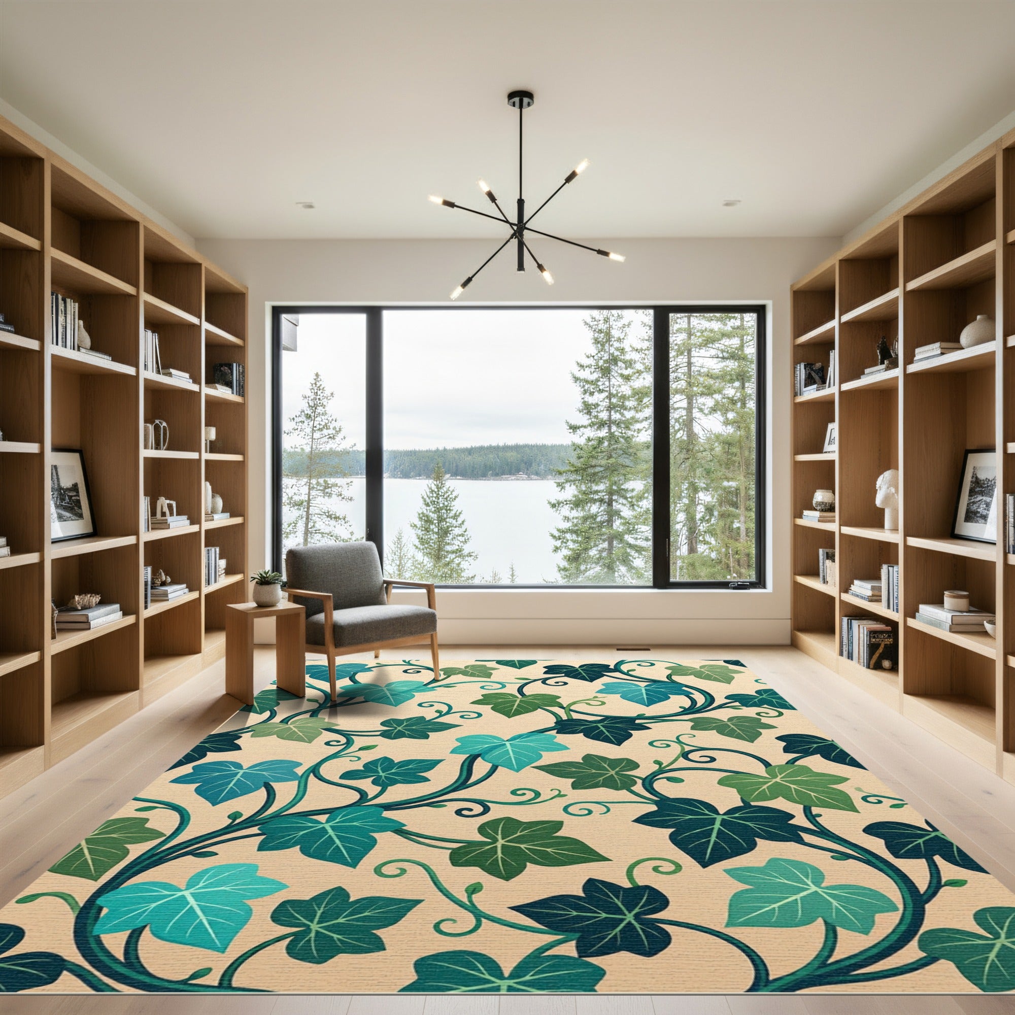 Elegant Emerald Ivy Botanical Swirl Rug