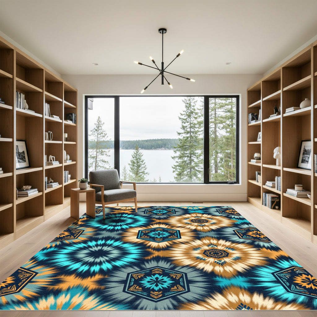 Tie Dye Hexagonal Sunburst Rug