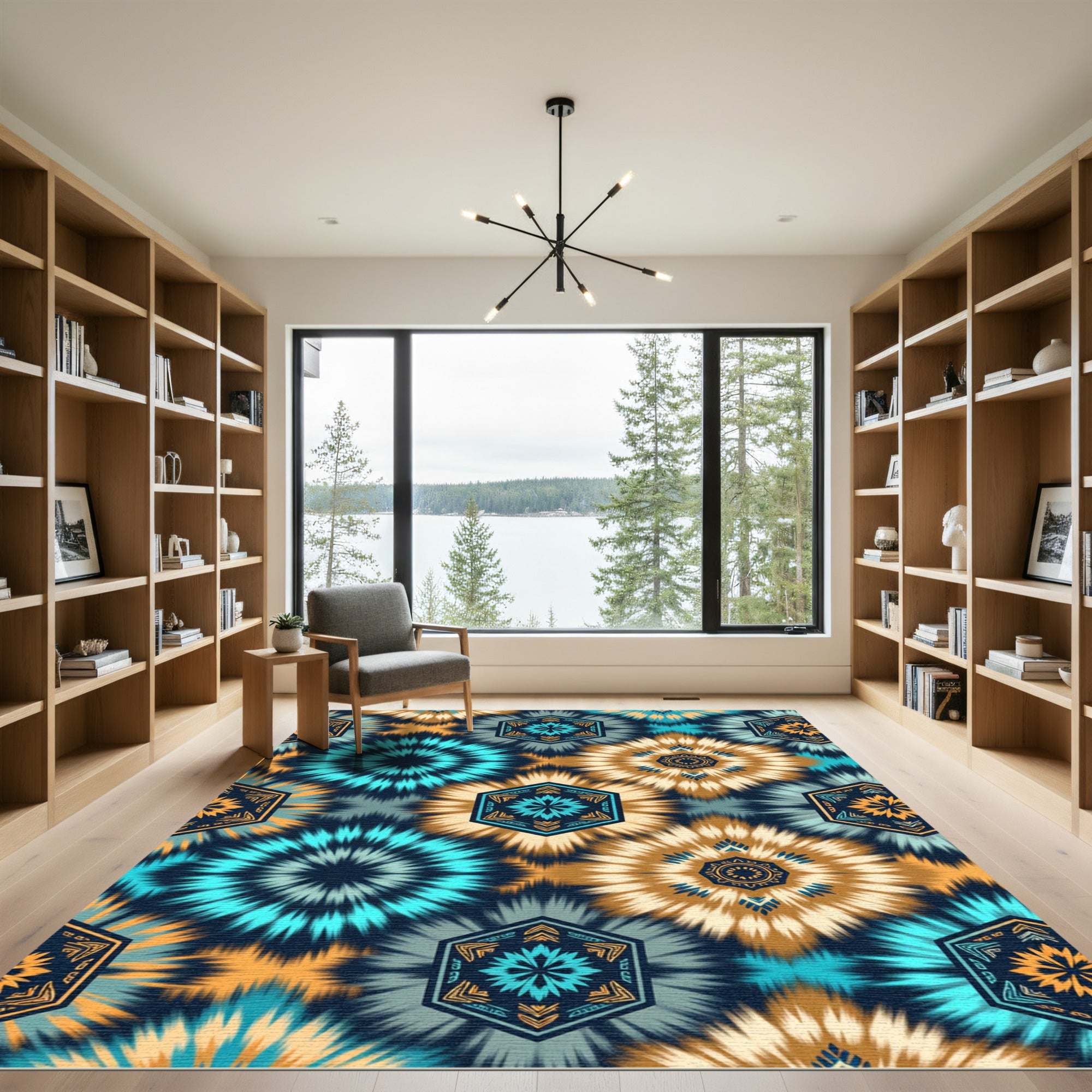 Tie Dye Hexagonal Sunburst Rug