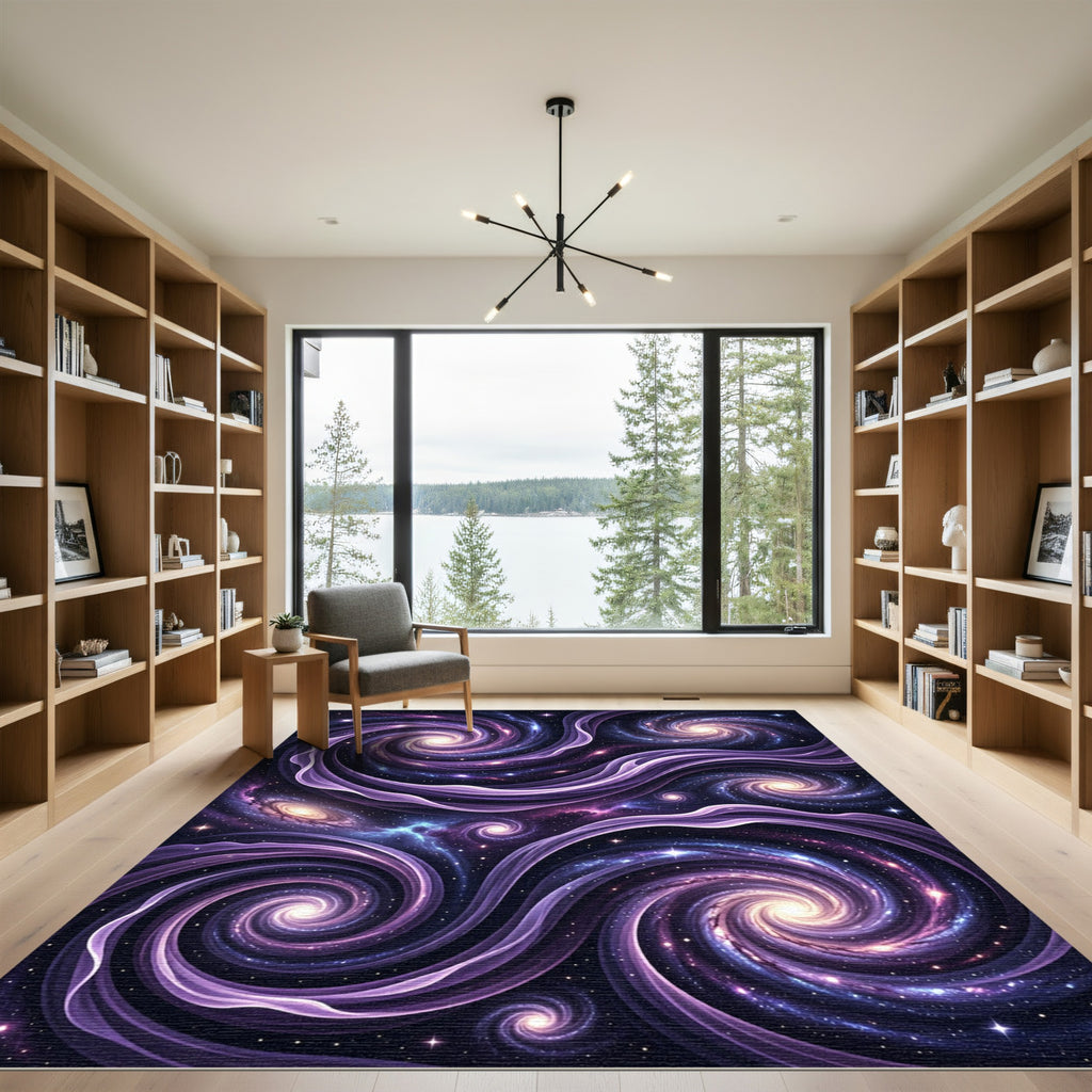 Ethereal Violet Spiral Nebula Swirl Rug