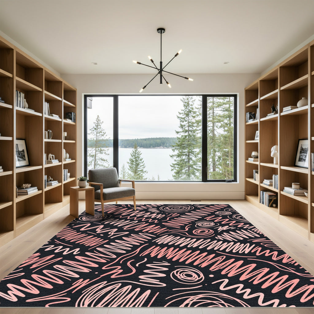 Coral Scribble Spiral Composition Rug