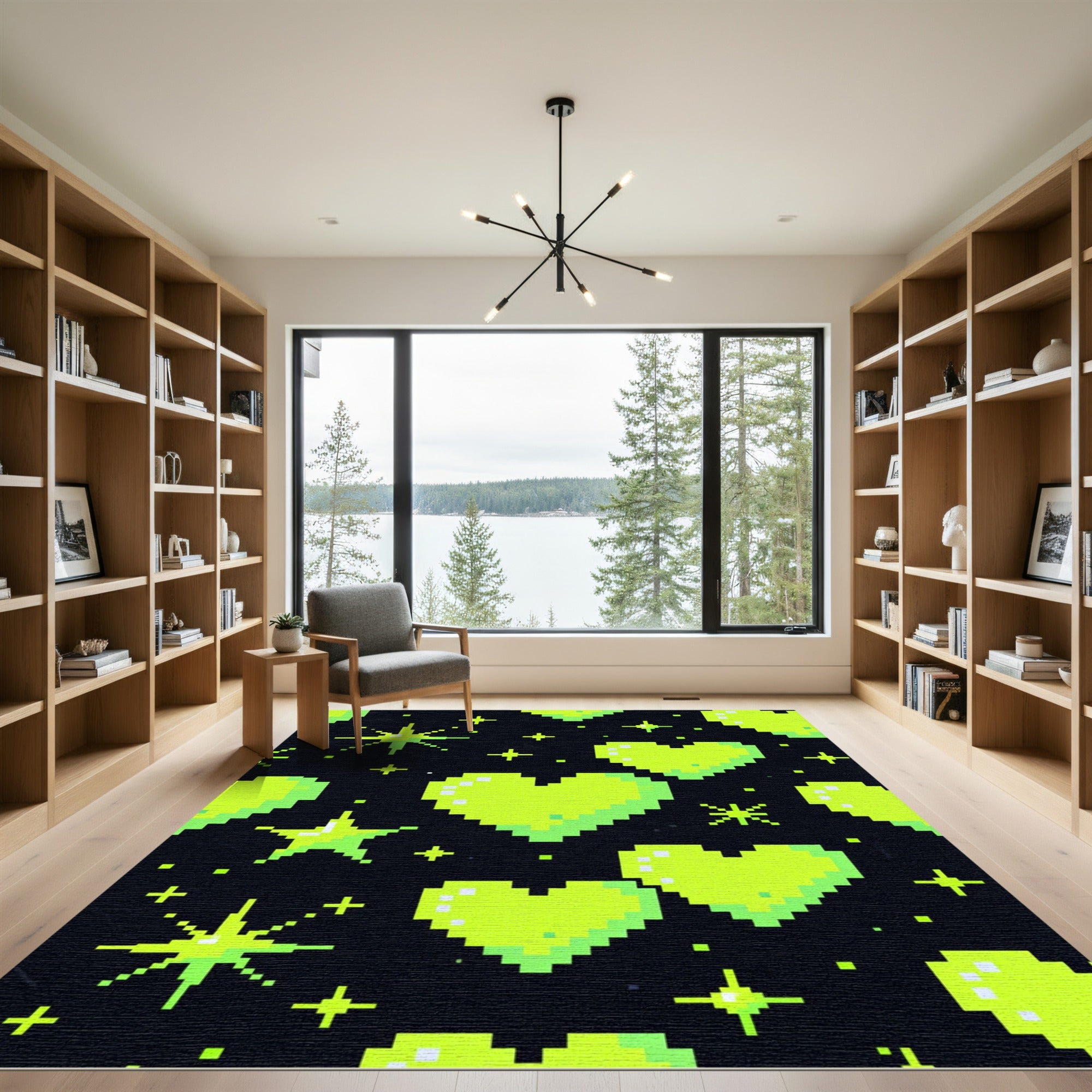 Neon Green Retro Pixel Heart Rug