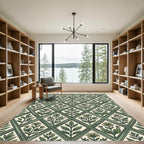 Sage Green Botanical Diamond Trellis Rug