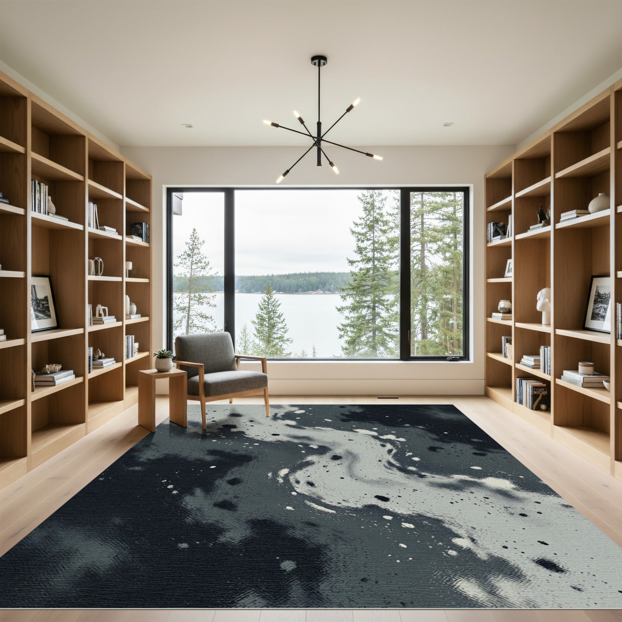 Monochrome Abstract Smudge Swirl Rug