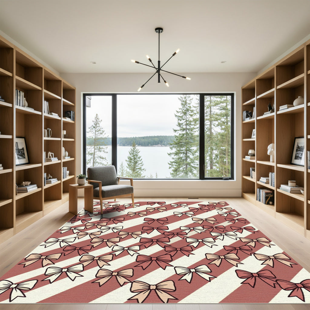 Dusty Pink Striped Bow Accent Rug