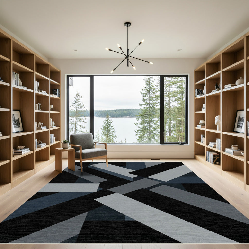 Modern Graphite Geometric Abstract Rug