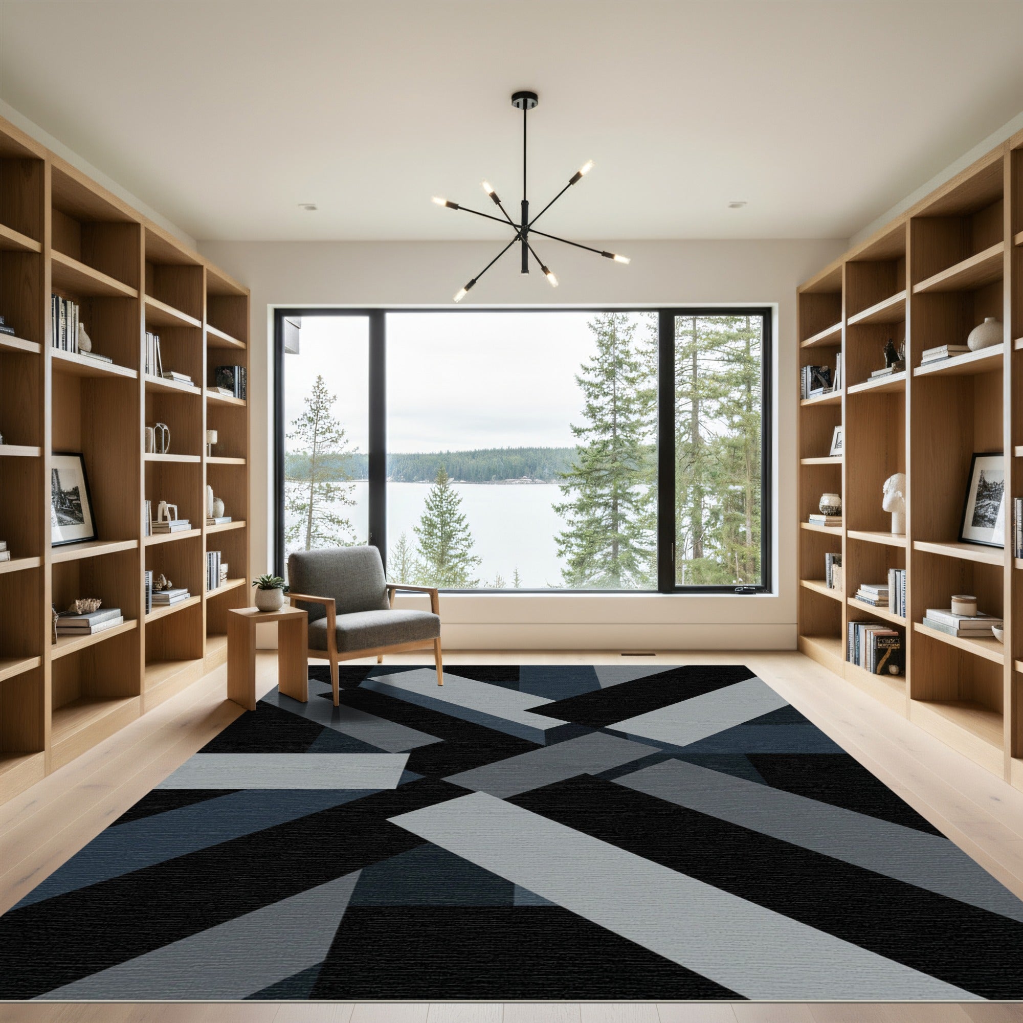 Modern Graphite Geometric Abstract Rug