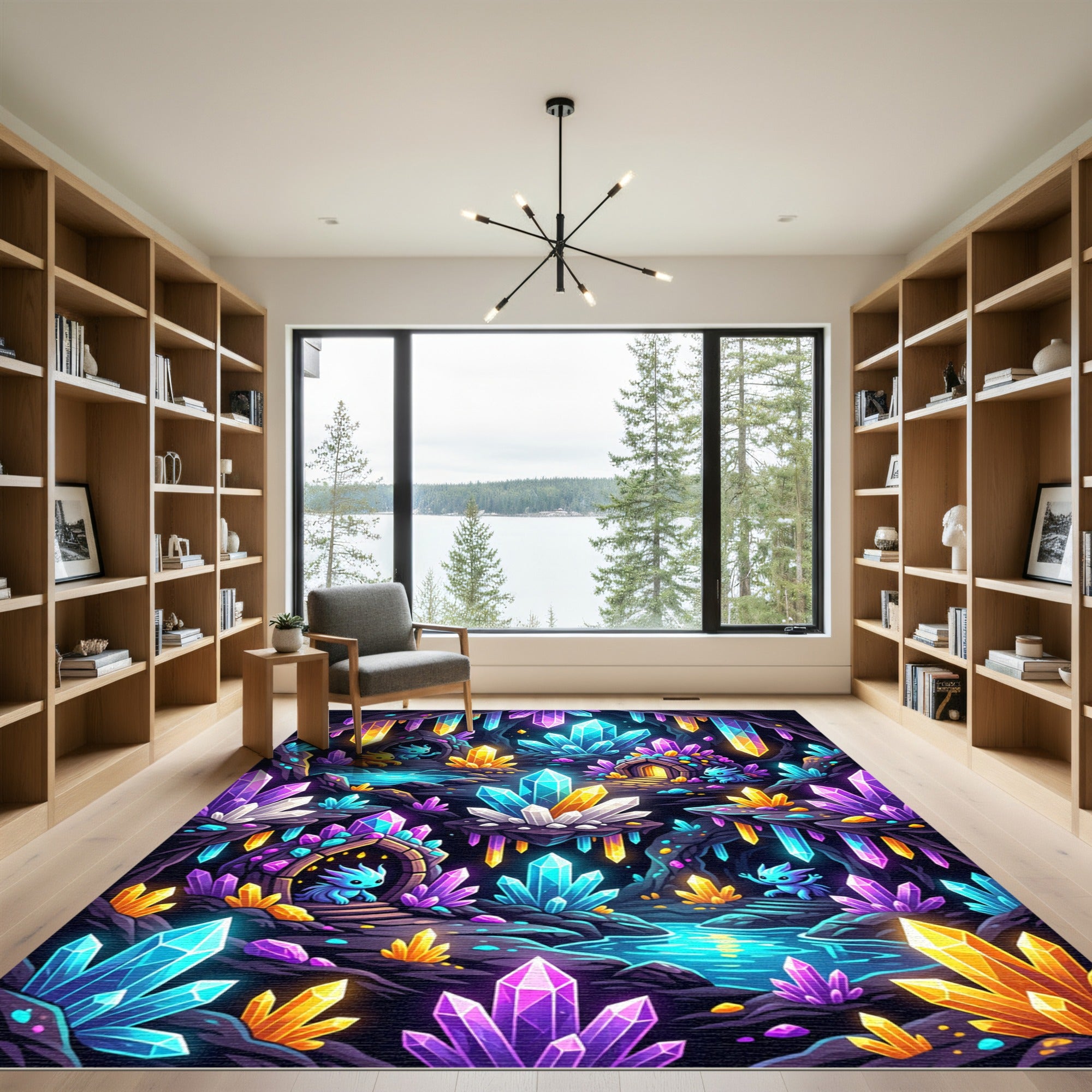 Glowing Crystal Cave Neon Whimsical Art Rug