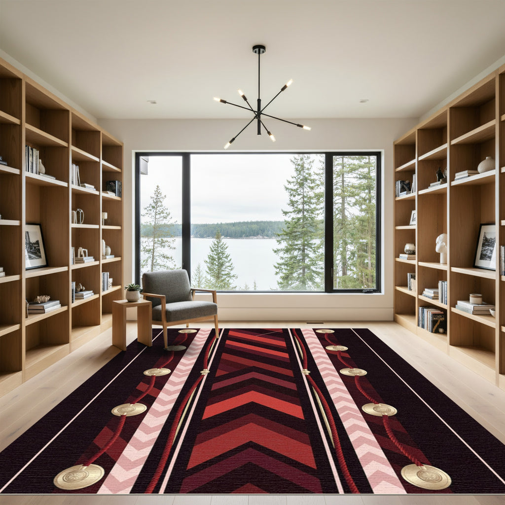 Symmetrical Crimson Geometric Stripe Accent Rug