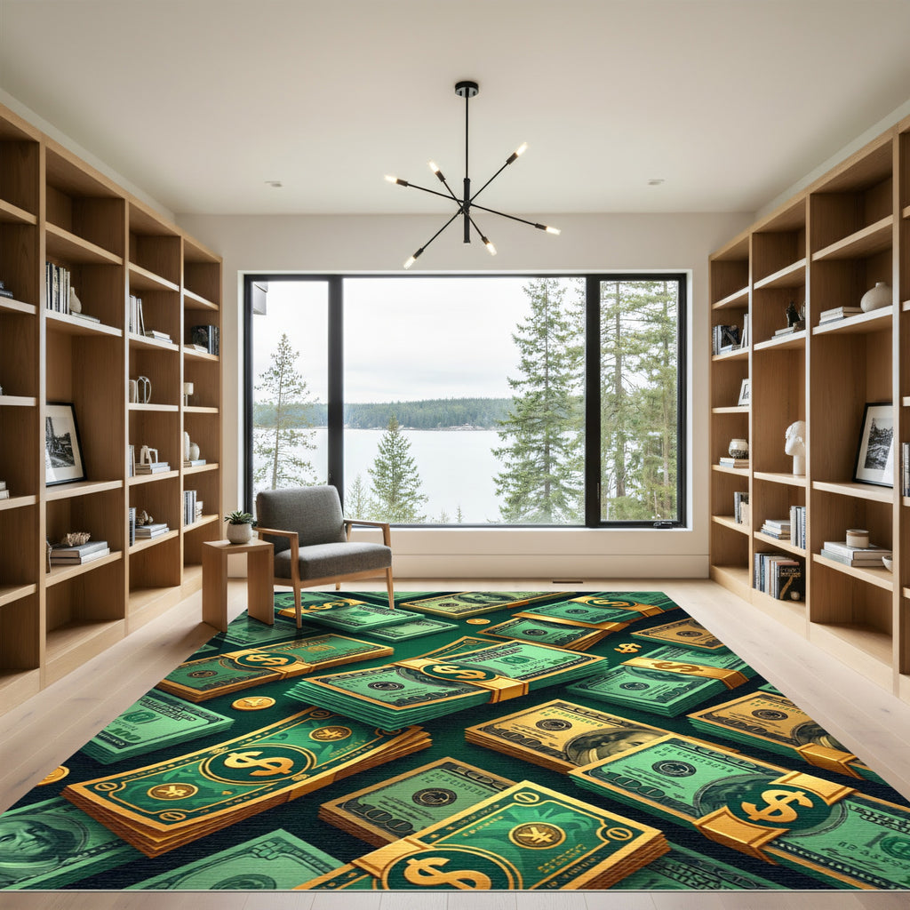 Floating Emerald Hundred Dollar Bill Stack Rug