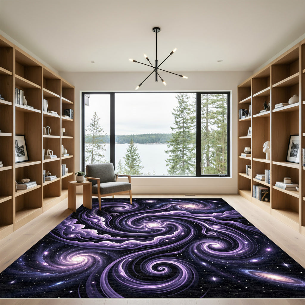 Ethereal Purple Cosmic Swirl Galaxy Night Rug