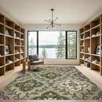 Damask Olive and Plum Quatrefoil Scroll Rug