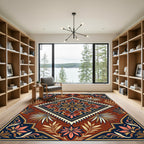 Ornate Terra Cotta Floral Diamond Medallion Rug
