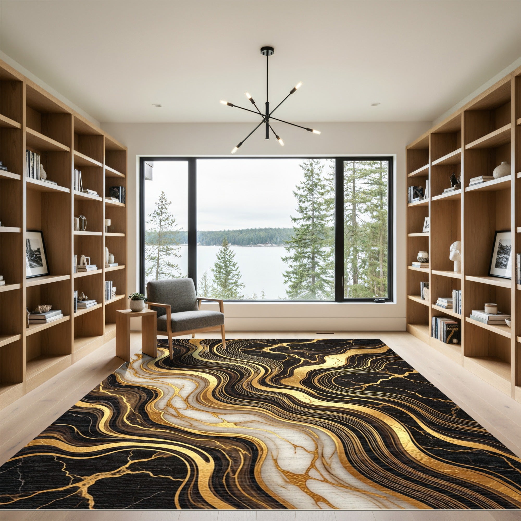 Black and Gold Marble Flow Rug