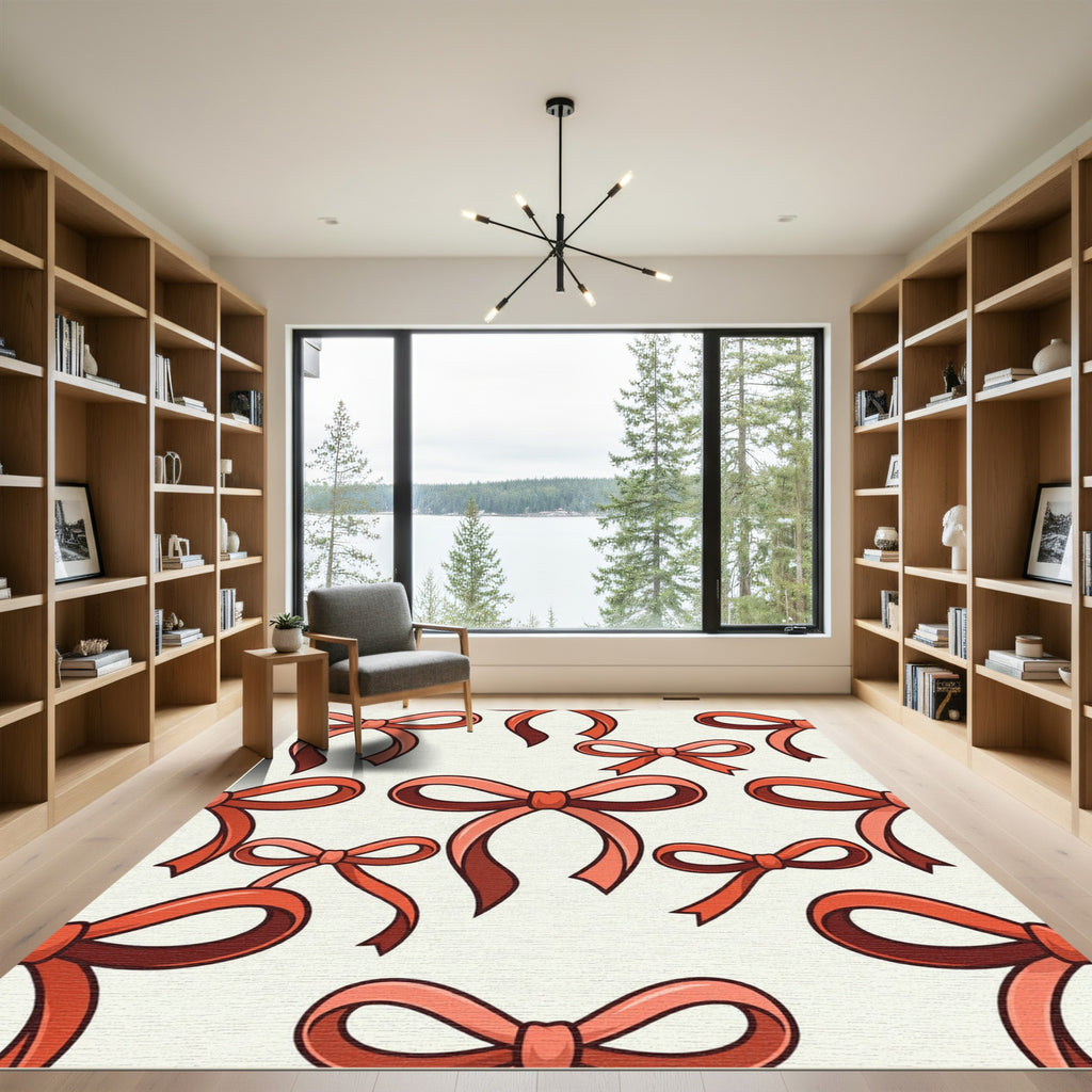 Playful Coral Bow Ribbon Repeat Rug