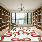 Playful Coral Bow Ribbon Repeat Rug