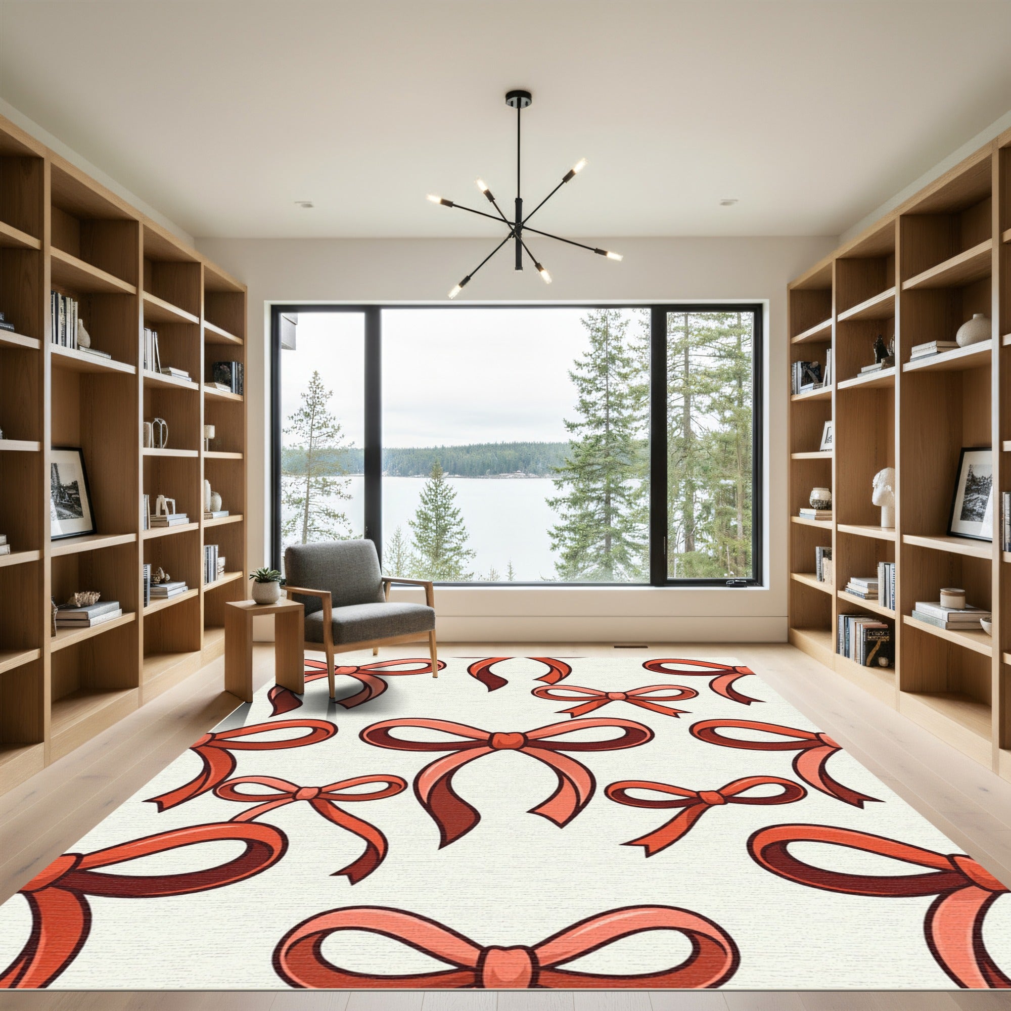 Playful Coral Bow Ribbon Repeat Rug