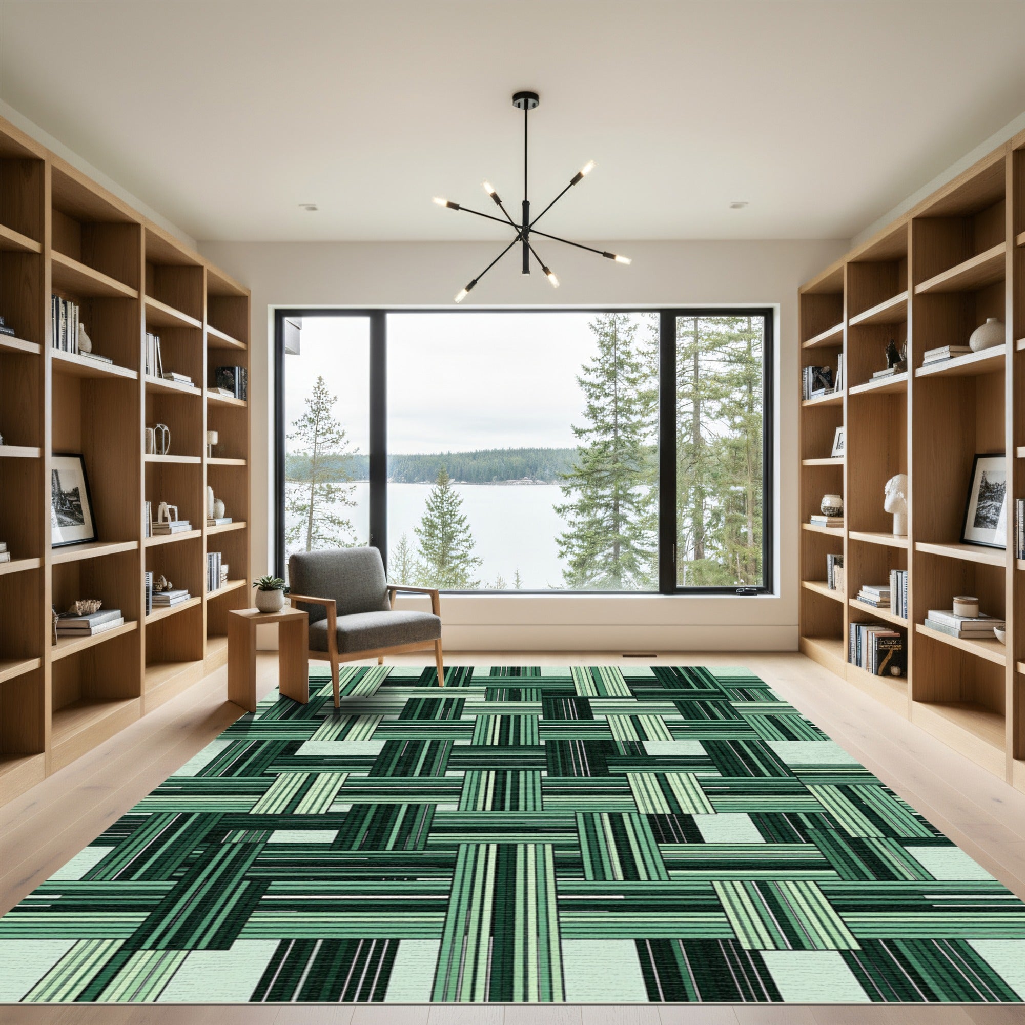 Shades of Green Woven Stripes Rug