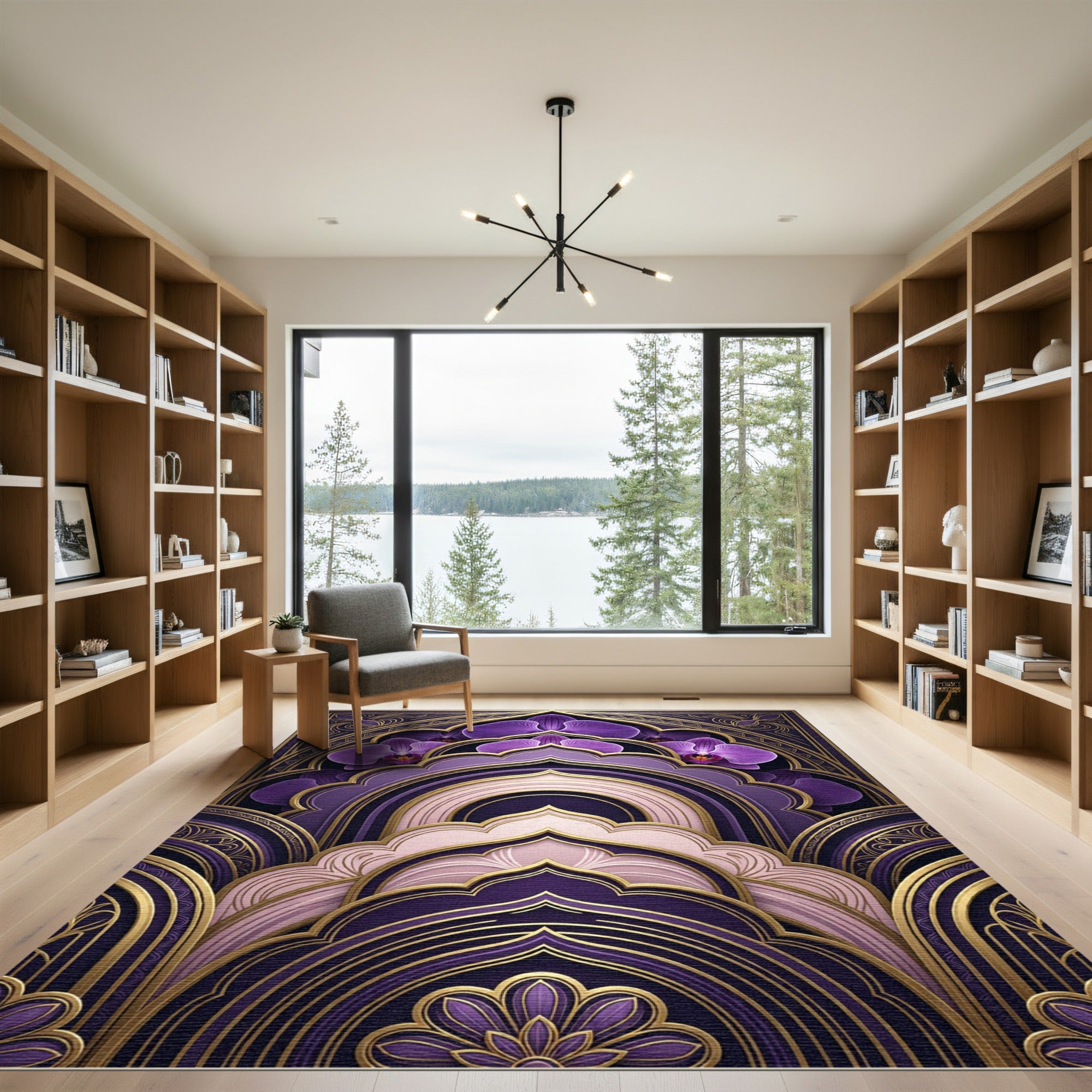 Orchid Bloom Royal Purple Golden Arch Rug