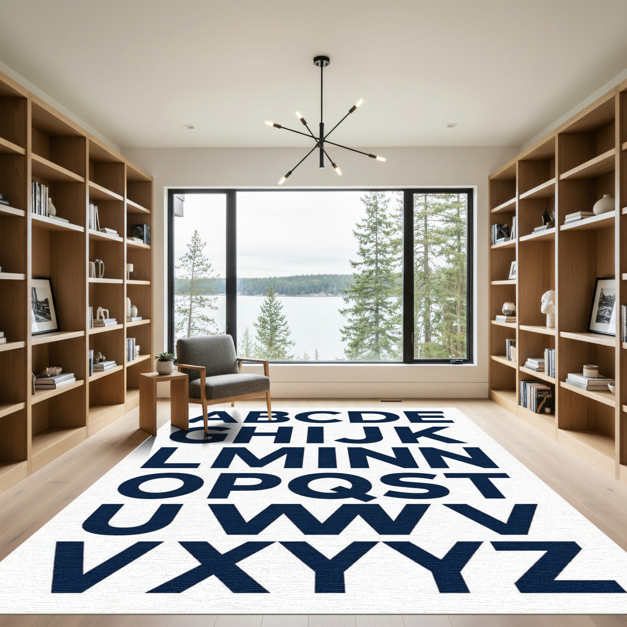 Navy Blue Modern Alphabet Typography Rug