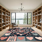 Retro Hearts Floral Tile Composition Rug