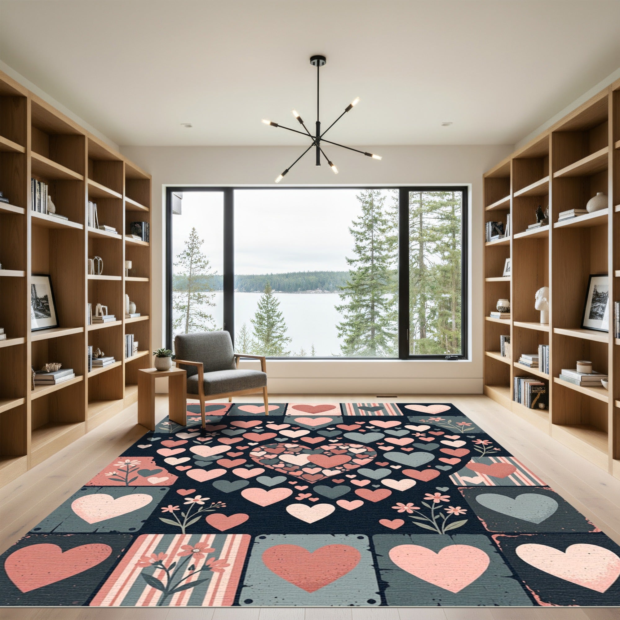 Retro Hearts Floral Tile Composition Rug
