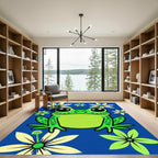 Whimsical Green Frog Flower Garden Rug