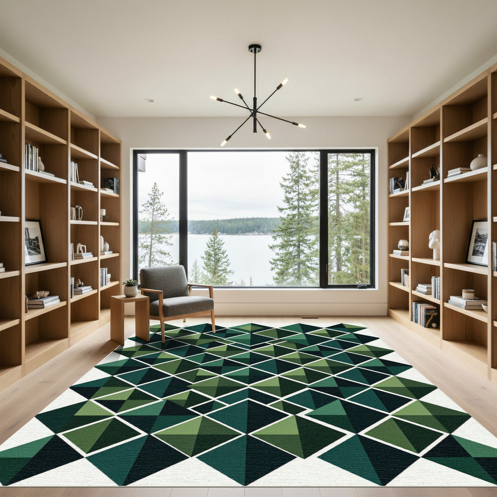 Modern Emerald Green Geometric Diamond Rug