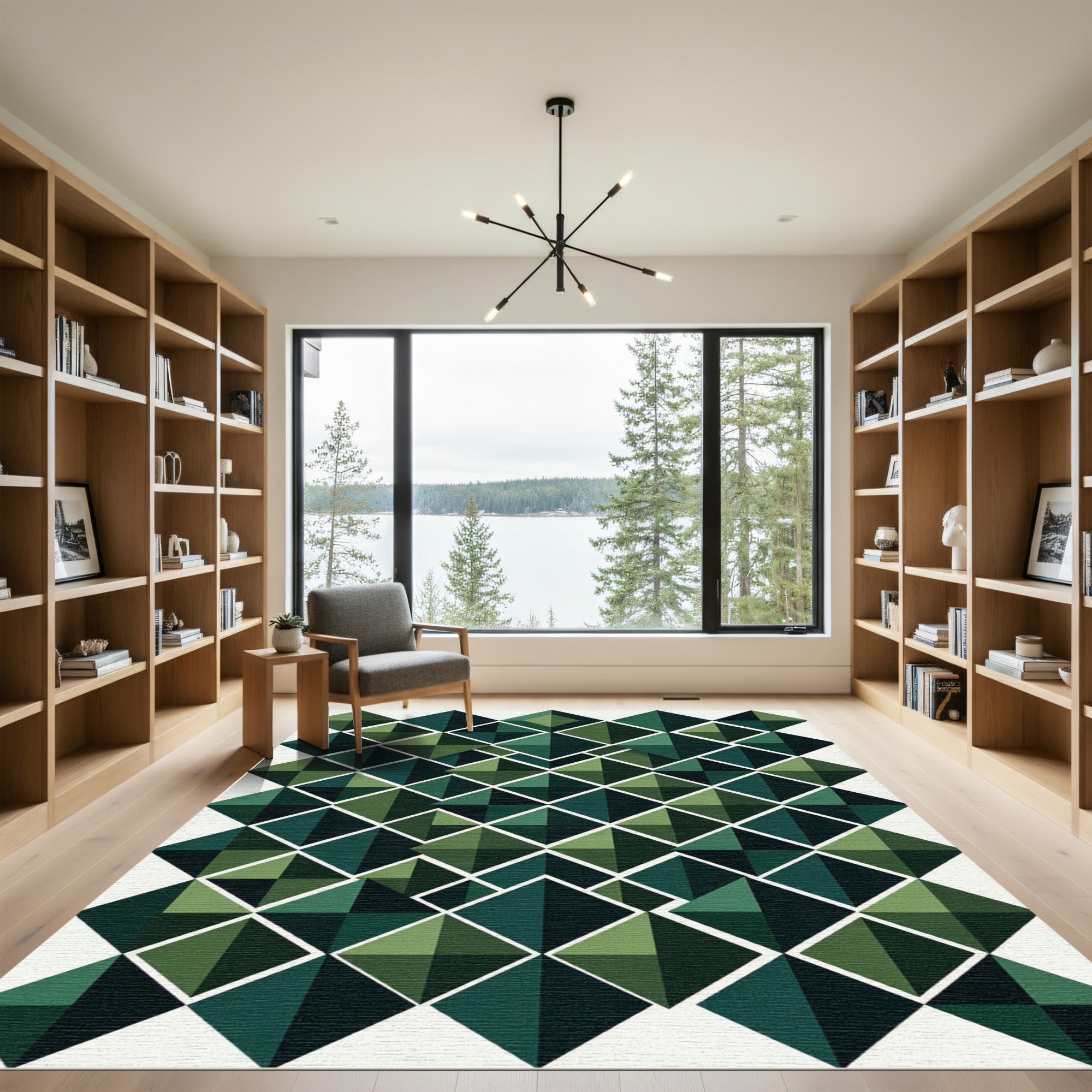 Modern Emerald Green Geometric Diamond Rug