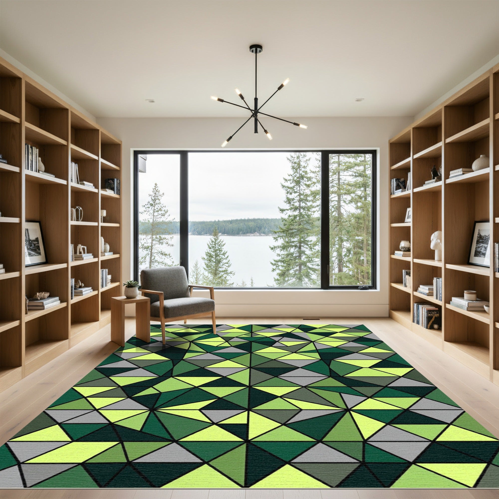 Lime Green Abstract Geometric Triangle Mosaic Rug