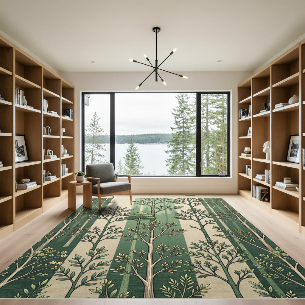 Forest Sage Vertical Woodland Tree Canopy Rug