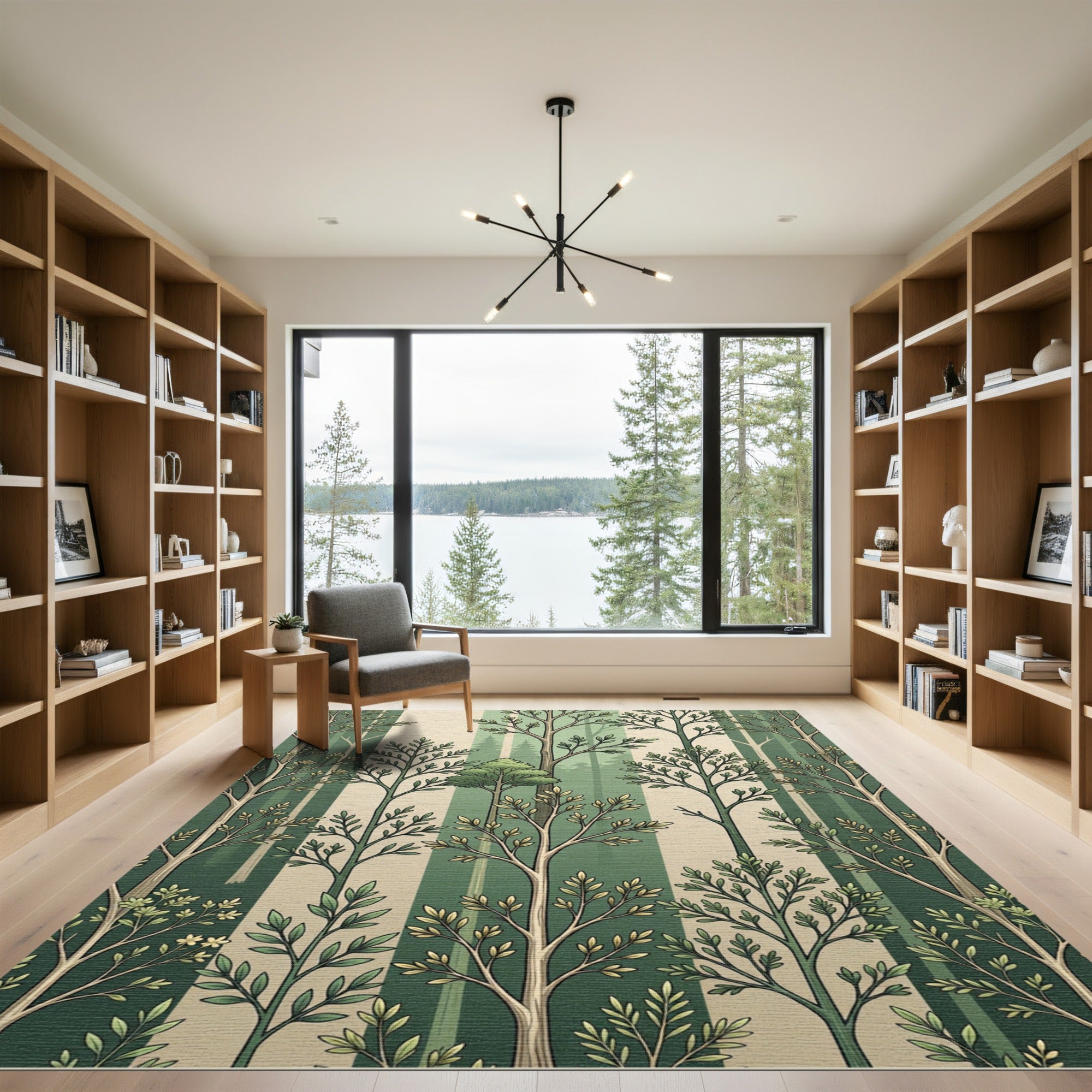 Forest Sage Vertical Woodland Tree Canopy Rug