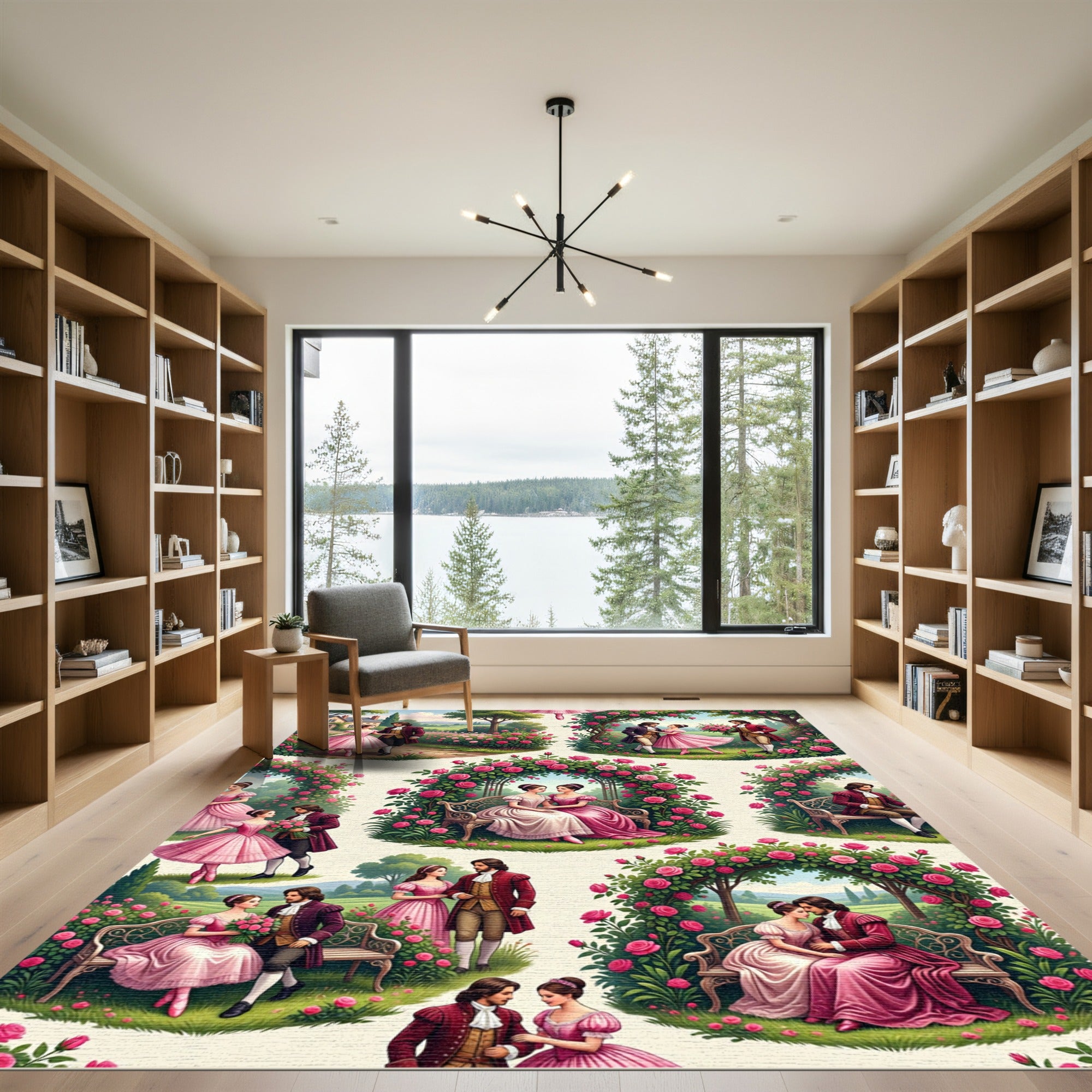 Romantic Couples Pink Rose Garden Courtship Rug