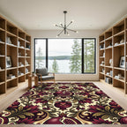 Rich Burgundy Pomegranate Floral Scroll Rug