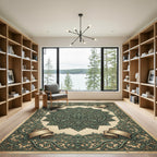 Ornate Sage Green Floral Medallion Scroll Rug
