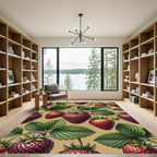 Botanical Strawberry Illustration on Tan Background Rug