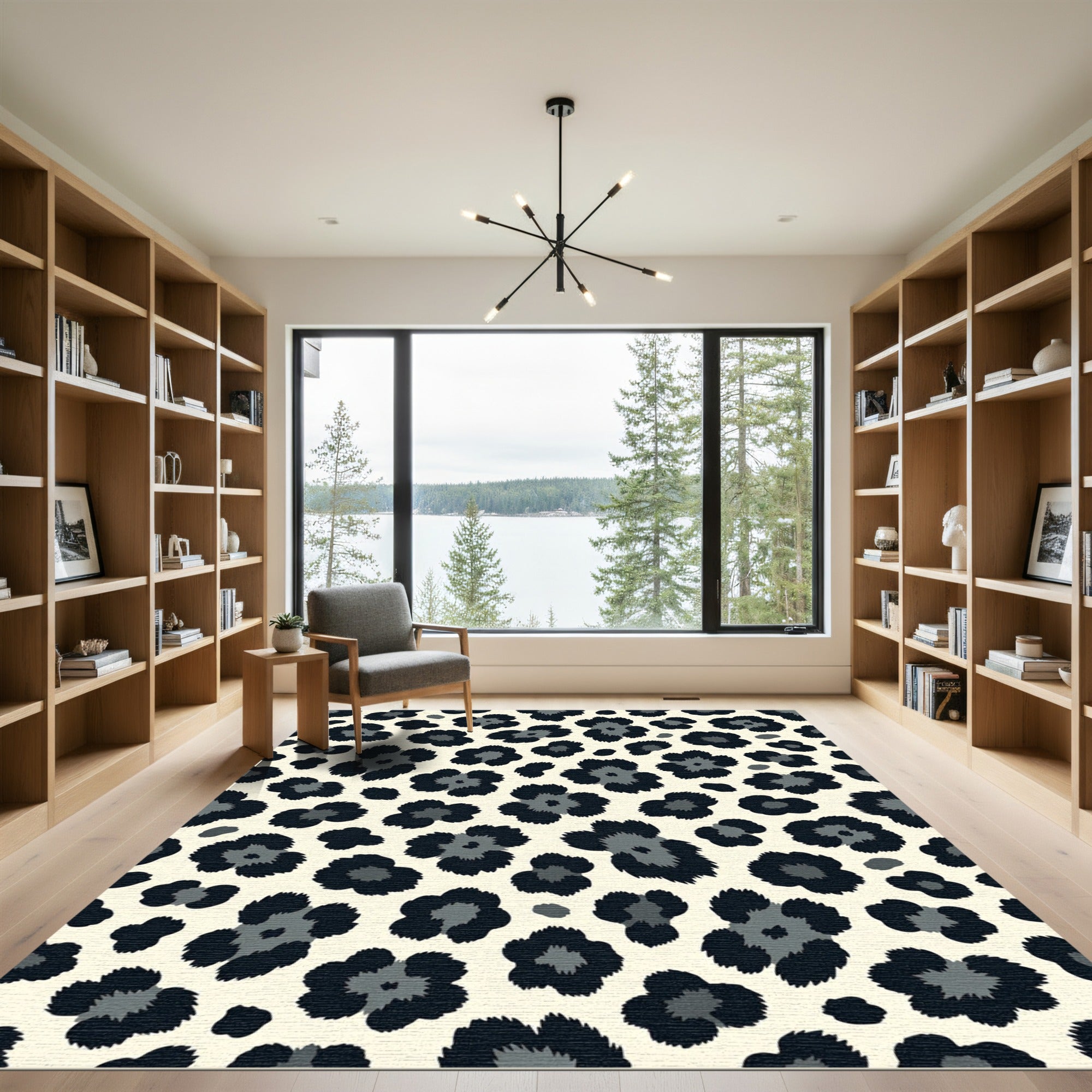 Modern Black and Gray Leopard Spot Rug