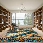 Southwestern Teal and Ochre Geometric Arrow Rug