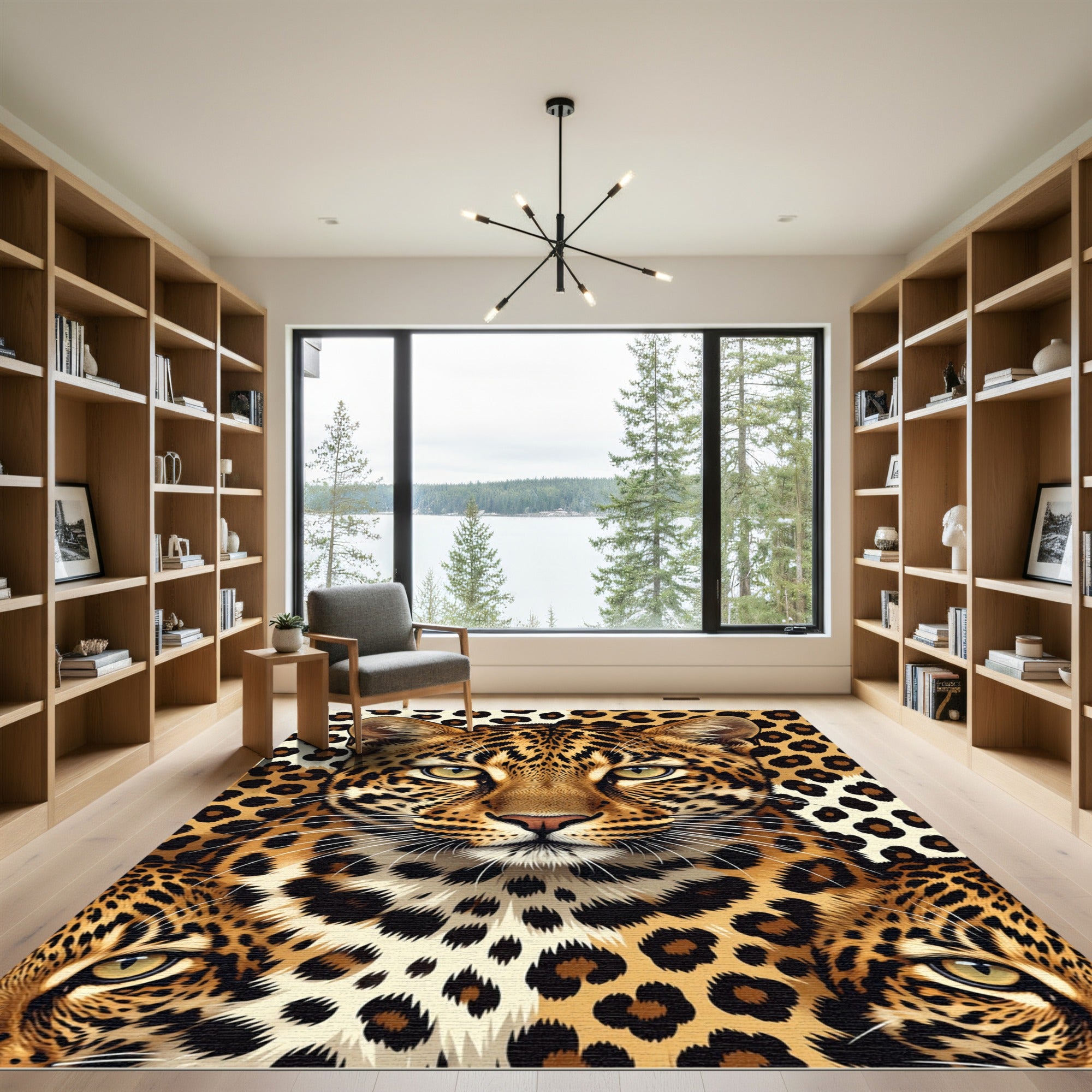 Majestic Leopard Portrait Golden Spotted Fur Rug