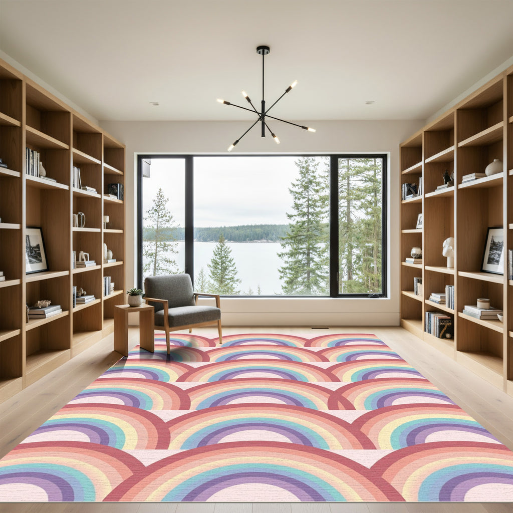 Pastel Rainbow Arc Pattern Rug