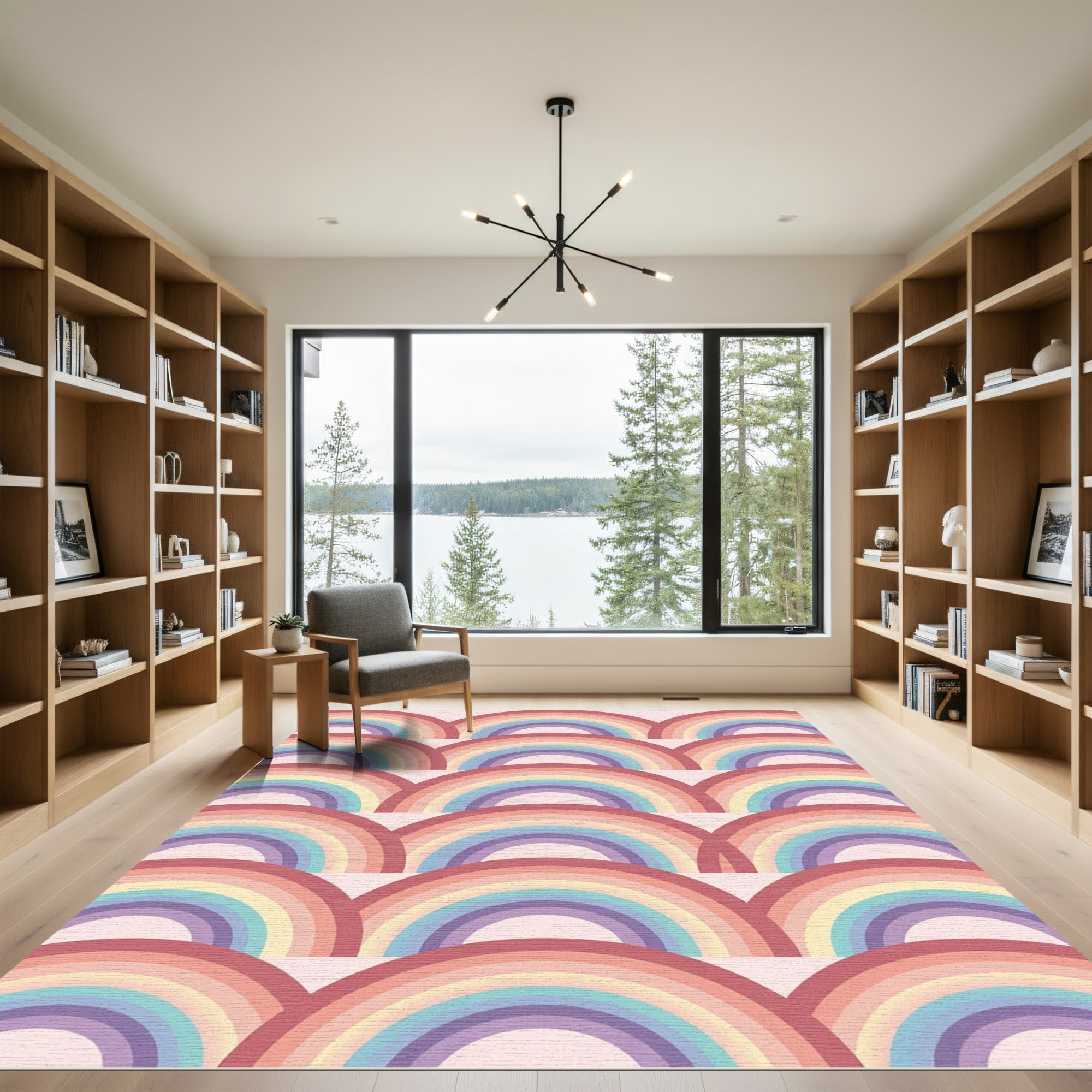 Pastel Rainbow Arc Pattern Rug
