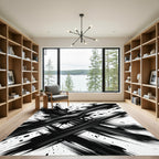 Monochromatic Abstract Black Ink Brush Stroke Rug